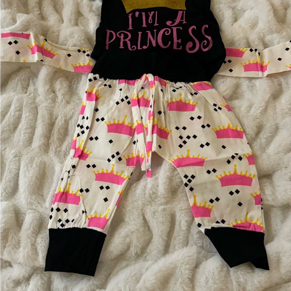 Princess Pajama Set with Crown Print